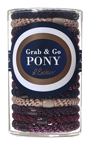 L. Erickson Grab & Go Ponytail Holders, Bejeweled, Set of Fifteen - Exceptionally Secure with Gentle Hold