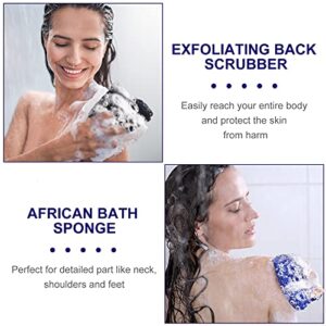 2 Pieces African Bathing Sponge African Exfoliating Net Long Net Bath Sponge Shower Body Scrubber Back Scrubber Skin Smoother for Daily Use or Stocking Stuffer (Blue, Black)