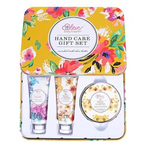 hand cream gift set – lotion sets for women gift, hand care set with shea butter, travel size hand lotion set for women, includes 2 hand cream & exfoliating cream, gift box for women birthday christmas