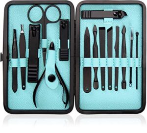 utopia care 15 pieces manicure set – stainless steel manicure nail clippers pedicure kit – professional grooming kits, nail care tools with luxurious travel case (black)