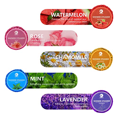 MR Shower Steamers Aromatherapy for Women or Men, 40 PCS 10 Scents Organic with Rose Lavender Mint Watermelon Eucalyptus Chamomile Lemon Rosemary Grapefruit Orange, Shower Bombs Christmas Gift Set