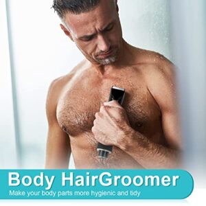 Groin Hair Trimmer for Men, 2 in 1 Body Hair Trimmer with LED Light Cordless Electric Razor for Balls- IPX7 Waterproof Wet/Dry Use No Pulls, No Cuts Body Grommer