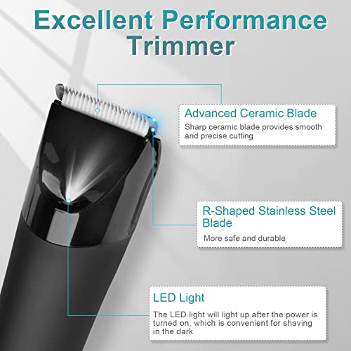 Groin Hair Trimmer for Men, 2 in 1 Body Hair Trimmer with LED Light Cordless Electric Razor for Balls- IPX7 Waterproof Wet/Dry Use No Pulls, No Cuts Body Grommer