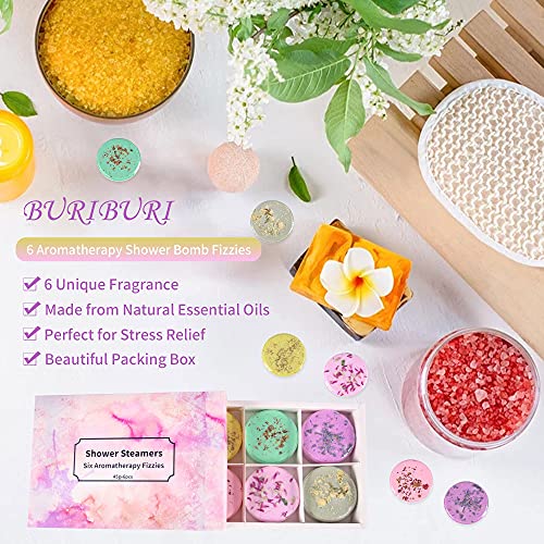 Shower Steamers Aromatherapy Pack of 6 with Essential Oil, Chamomile, Vanilla, Lavender, Sakura, Lily, Jasmine