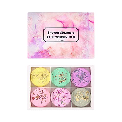 Shower Steamers Aromatherapy Pack of 6 with Essential Oil, Chamomile, Vanilla, Lavender, Sakura, Lily, Jasmine