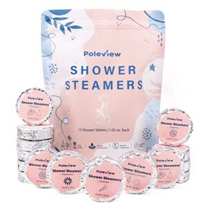 poleview shower steamers aromatherapy, variety pack of 15 shower bombs with essential oil for home spa, relaxation, meditation and calming – stress relief and self care gifts set for women and men