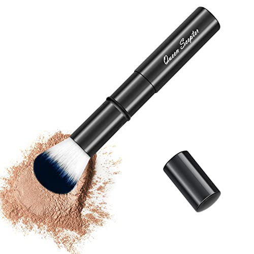 Retractable Kabuki Makeup Brush, Travel Face Blush Brush, Portable Powder Brush with cap for Foundation, Color, Highlight, Contour, Blush, Flawless, Powder Cosmetics