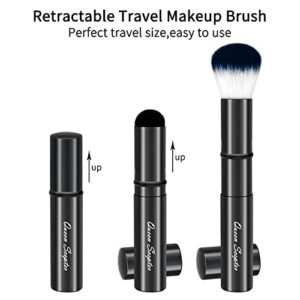 Retractable Kabuki Makeup Brush, Travel Face Blush Brush, Portable Powder Brush with cap for Foundation, Color, Highlight, Contour, Blush, Flawless, Powder Cosmetics