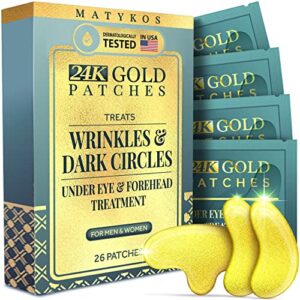 under eye and forehead patches – 26 pcs 24k gold – collagen and hyaluronic acid pads that helps reducing under eye puffiness, wrinkles, and dark circles – no artificial fragrance or alcohol
