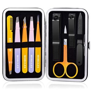 tweezer set with nail clippers, morgles tweezers set, professional nail clippers and tweezer kit for women and men with leather travel case, 9 pack