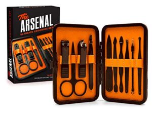 ultimate men’s grooming kit, 10-piece set – the arsenal gift set by wild willies, multi-purpose manicure, pedicure & facial tools include nail clippers, scissors, tweezers & blackhead remover
