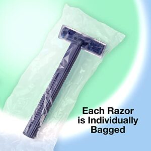 (144 Pack) Individually Wrapped Twin Blade Razors with Clear Safety Cap, Disposable, Bulk Packed, Sold by the Case.