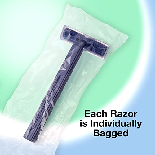 (144 Pack) Individually Wrapped Twin Blade Razors with Clear Safety Cap, Disposable, Bulk Packed, Sold by the Case.