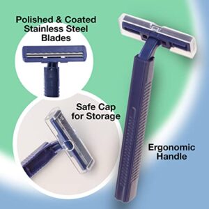 (144 Pack) Individually Wrapped Twin Blade Razors with Clear Safety Cap, Disposable, Bulk Packed, Sold by the Case.