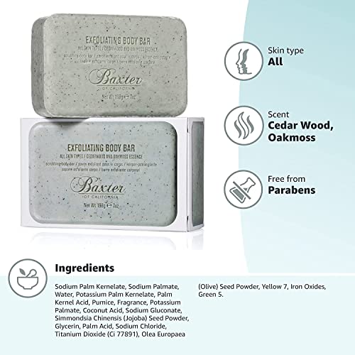 Baxter of California Exfoliating Body Bar Soap for Men with Cedarwood and Oak Moss Essence | For All Skin Types | Buffs Out Dry Skin and Boosts Cell Renewal | 7 ounces | Holiday Gift Guide