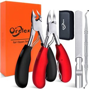 orelex toenail clippers for seniors thick toenails, toe nail clippers set for ingrown toenail, men and adults, professional, super sharp curved blade grooming tool, predicure,
