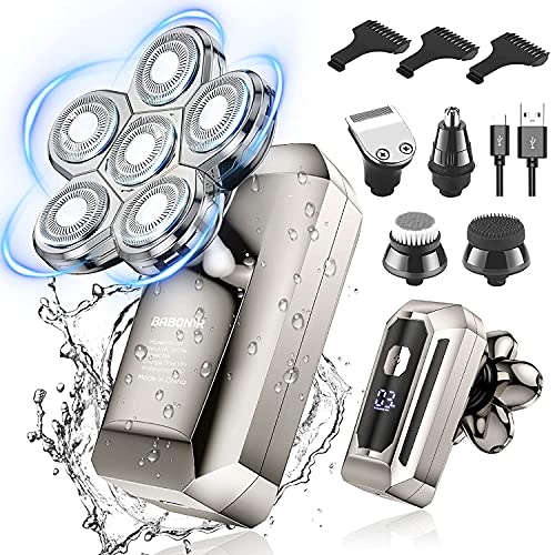 Head Shaver for Bald Men BABONIR Electric Razor 6D Floating Head LED Display IPX7 Waterproof 6-in-1 Wet and Dry Freedom Grooming Kit Hair Clipper Beard Trimmer Father’s Gift