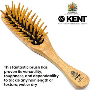 Kent KB Woodyhog Travel Size Detangling Brush Beech-wood Travel Brush, Firm Rounded Wooden Bristles, Natural Cushion Detangler Wooden Hair Brush for Women Men and Kids Everyday Care, Made in England