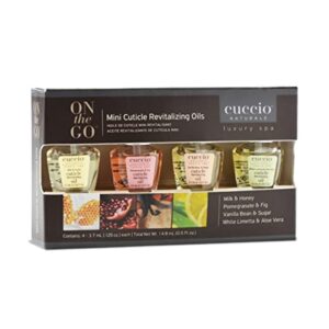 cuccio naturale mini cuticle revitalizing oils – hydrating oils for instant cuticle repair for dry skin and nails – paraben and cruelty-free formula – four soothing, spa quality fragrances – 4 pc