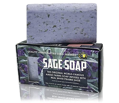 Amish Farms Natural Soap Bar With Exfoliating Sage, Lavender Scent, Made in USA - Homemade, Handcut, Vegan Face & Body Soap Scrub for Sensitive Skin - No Paraben or Sulfates (1 Bar)