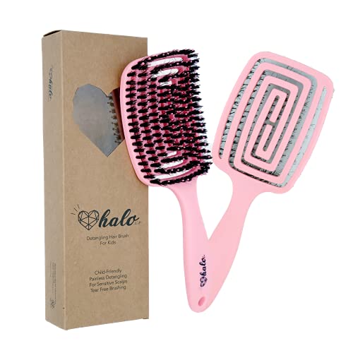 Detangling Hair Brush For Kids. Tear Free Brushing For Sensitive Kids. Best Pain Free Brush Voted By Kids. Soft Boar And Nylon Bristles.