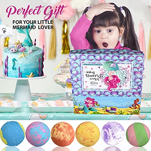 Mermaid Bath Bombs for Girls with Jewelry Inside Plus Jewelry Box for Kids. All Natural and Organic - Easter Basket for Girls Bath Bombs, Skin moisturizing Bubble Bath Fizzies with Surprise Toys