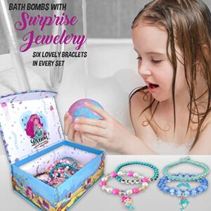 Mermaid Bath Bombs for Girls with Jewelry Inside Plus Jewelry Box for Kids. All Natural and Organic - Easter Basket for Girls Bath Bombs, Skin moisturizing Bubble Bath Fizzies with Surprise Toys