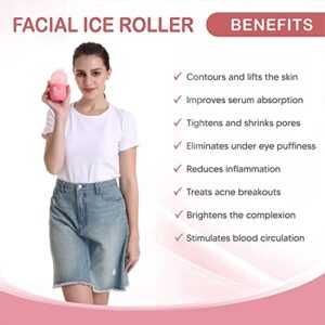 Cube Ice Roller for Face, Ice Facial Roller for Eyes Neck Naturally Tone and Tighten Skin, De-puff Eye Bags, Add a Healthy Glow Cryotherapy Enhance Skin Elasticity (Light Pink)