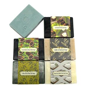 Purelis Mens Soap Bar Gift Set. Set of 6 Aromatherapy, Moisturizing Soap Bars. Natural. Organic Ingredients. Deep Cleansing, Repairs Skin. Handmade Face, Hand, Body Soap for Men. Sulfate Free!