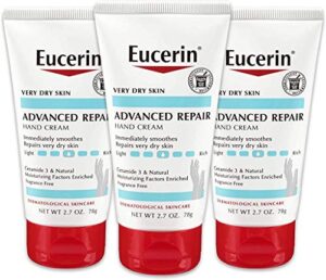 eucerin advanced repair hand cream – fragrance free, hand lotion for very dry skin – 2.7 ounce (pack of 3)