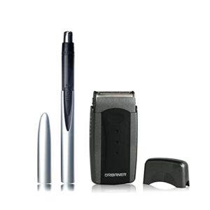urbaner battery powered grooming trimmer gift set for men, electric beard shaver and ear and nose hair clipper, safe blades, portable, cordless, mb-970