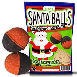 giant santa balls bath bombs – merry christmas bath gifts for friends – black cherry scent funny santa hat holiday humor stocking stuffer for grownups – adult spa gifts