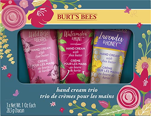 Burt's Bees Gifts, 3 Moisturizing Hand Creams with Shea Butter, Hand Cream Trio Spring Set - Lavender and Honey, Wild Rose and Berry & Watermelon and Mint