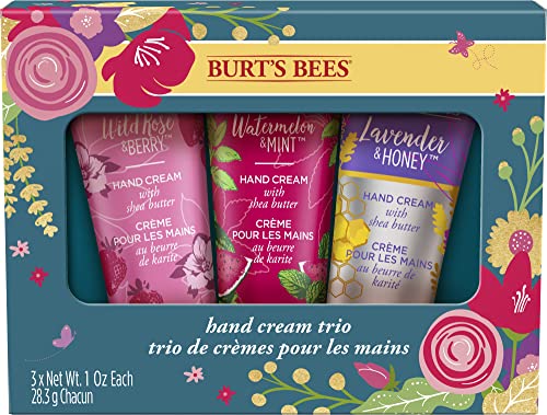 Burt's Bees Gifts, 3 Moisturizing Hand Creams with Shea Butter, Hand Cream Trio Spring Set - Lavender and Honey, Wild Rose and Berry & Watermelon and Mint