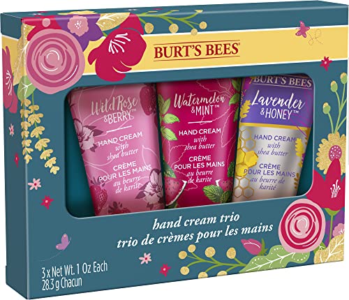 Burt's Bees Gifts, 3 Moisturizing Hand Creams with Shea Butter, Hand Cream Trio Spring Set - Lavender and Honey, Wild Rose and Berry & Watermelon and Mint