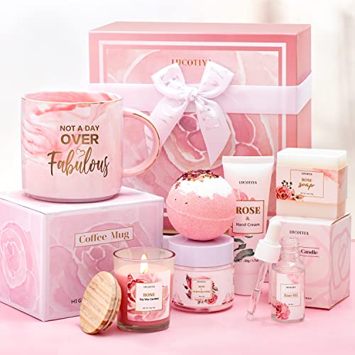 Birthday Gifts for Women Best Relaxing Spa Gifts Baskets Box for Her Wife Mom Best Friend Mother Grandma Bday Bath and Body Kit Sets Self Care Present Beauty Products Package Rose Scent