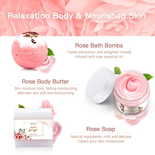 Birthday Gifts for Women Best Relaxing Spa Gifts Baskets Box for Her Wife Mom Best Friend Mother Grandma Bday Bath and Body Kit Sets Self Care Present Beauty Products Package Rose Scent