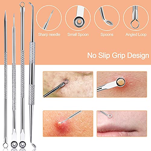 Pimple Popper Tool Kit,MENOLY 10Pcs Blackhead Remover Tools,Pimple Extractor,Acne Tools,Acne Kit for Blackhead,Blemish,Zit Removing,Whitehead Popping and Comedone Extractor Tool with Leather Bag