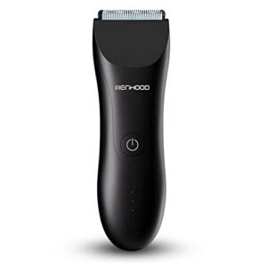 menhood groin hair trimmer for men cordless waterproof electric ball trimmer 1.0, replaceable ceramic blade heads, ultimate body groomer shaver for pubic hair, 150min run time trimmer