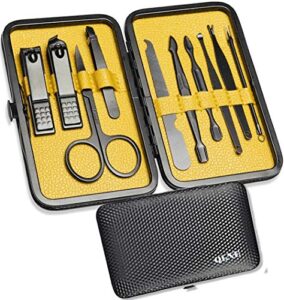nail clippers sets high precisio stainless steel nail cutter pedicure kit nail file sharp nail scissors and clipper manicure pedicure kit fingernails & toenails with portable stylish case (yellow)