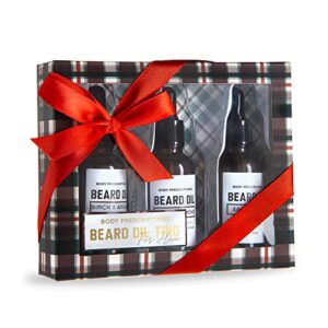 body prescriptions 3 pack revitalizing beard oil in glass bottles- cedar & almond, sage & mint, birch & argan scented beard care, 1 fl oz/ (30 ml)