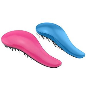 detangling hair brush set (pink & blue) effective detangle human hairs comb for women, girls, men and boys – use in thin, thick, curly, straight, wet, dry hair by “wonder x”