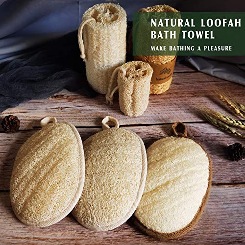 Natural Loofah Sponge Exfoliating Body Scrubber (3 Pack),Made with Eco-Friendly and Biodegradable Shower Luffa Sponge, Loofah for Women and Men, Beige