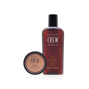 men’s grooming kit by american crew, shampoo, conditioner & body wash for men, 3-in-1, tea tree scent, 15.02 fl oz, pomade for men 3 oz