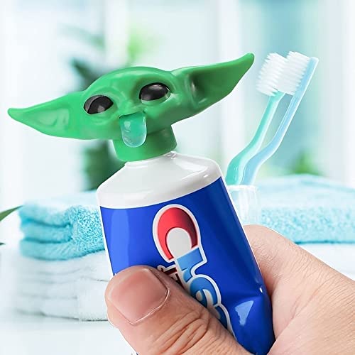 2022 New Baby Yoda Toothpaste Cap Yoda Toothpaste Hat Dispenser Baby Yoda Toothpaste Topper Toothpaste Squeezer for Children and Adults Catoon Funny Toy Model Bathroom Supplies Decorations Kids Gift