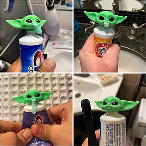 2022 New Baby Yoda Toothpaste Cap Yoda Toothpaste Hat Dispenser Baby Yoda Toothpaste Topper Toothpaste Squeezer for Children and Adults Catoon Funny Toy Model Bathroom Supplies Decorations Kids Gift