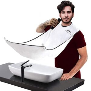 Beard Apron Cape for Men Trimming and Shaving, Waterproof and Non-Stick Beard Clippings Catcher Bib with 4 Suction Cups，Best Gift for Man/husband/boyfriend