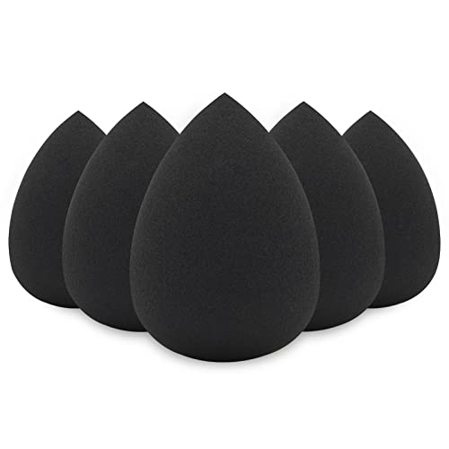 BEAKEY Makeup Sponge Set, 5 Pcs Black Foundation Blending Beauty Sponge, Flawless for Liquid, Cream, and Powder, Latex Free and Vegan Makeup Sponges