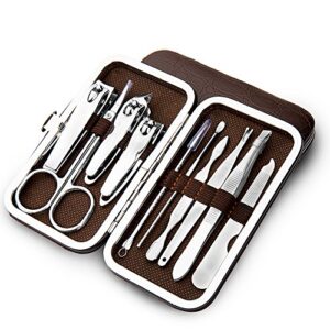 10 pcs manicure pedicure set nail clippers – stainless steel manicure kit – tools for nail, cutter kits -perfect gift for women or men， includes cuticle remover professional nail kit with portable tra