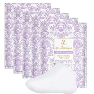 foot mask – 5 pairs lavender & honey foot spa for rough dry cracked feet reduce dead skin, moisturizing socks for baby foot, relaxing soft feet treatment for women & men, foot care christmas gifts